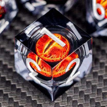 ARUOHHA DND Resin Dice Gazes Eye Dice Liquid Core Flaming RPG Sharp Edged Dice Set with Gift Box, Polyhedral D and D Dice Set Compatible with Dungeons Dragons Role Playing Game D20 D12 D10 D8 D6 - color: Sl01-silver Black