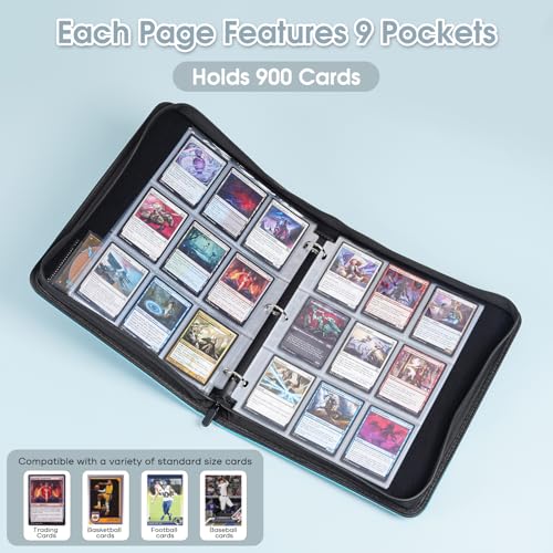 ProCase 900-Pocket Card Binder with Clear Window -Lightblue | 9 Double-sided Pockets, Trading Cards Colletction Album Holder, Removable Sleeves, Holds MTG, TCG, Sports & Football Cards - color: Lightblue