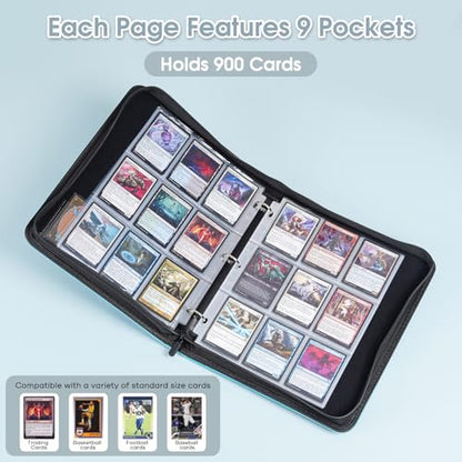 ProCase 900-Pocket Card Binder with Clear Window -Lightblue | 9 Double-sided Pockets, Trading Cards Colletction Album Holder, Removable Sleeves, Holds MTG, TCG, Sports & Football Cards - color: Lightblue