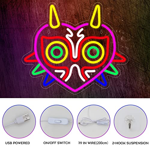 Majora's Mask Neon Sign, Zelda Gaming Neon Sign for Game Room Decor, Zelda Mask for Boys Room Decor & Gaming Wall Deocr, USB Powered Gamer Gifts for Boys, Teens and Zelda Fans - style: Mask Neon Sign