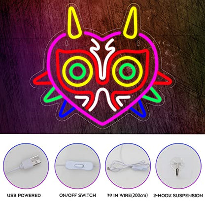 Majora's Mask Neon Sign, Zelda Gaming Neon Sign for Game Room Decor, Zelda Mask for Boys Room Decor & Gaming Wall Deocr, USB Powered Gamer Gifts for Boys, Teens and Zelda Fans - style: Mask Neon Sign