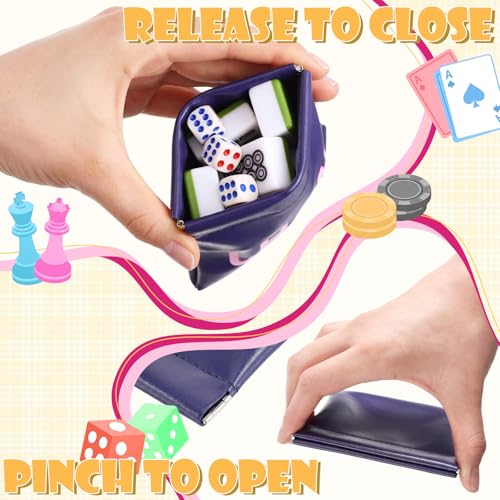 2 Pcs Leather Mahjong Card Bag Clutch Pouch Holder with PU Squeeze Dice Bag Mahjong Accessories Protector Cover Case for MAHJ Lover Playing Game Night(Dark Blue) - color: Dark Blue