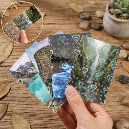 HFATMOS 300 Pcs Photocard Sleeves Laser Flashing Holographic Card Protector | Dustproof Card Sleeves for Mini Photos Credit Name Trading Cards Album Photo Cards, Heart Pattern - color: Heart Pattern