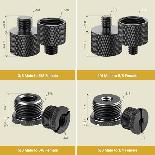 Mic Stand Adapter Set 8 pieces Metal Microphone Stand Screw Thread Adapter 5/8 Female to 3/8 Male 3/8 Female to 5/8 Male 5/8 Female to 1/4 Male 1/4 Female to 5/8 Male Tripod Adapter ADP02A Blck - color: 9 ADAPTER