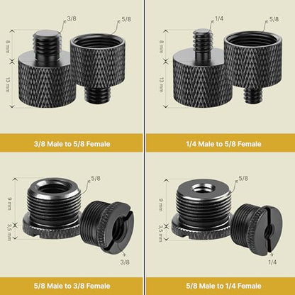 Mic Stand Adapter Set 8 pieces Metal Microphone Stand Screw Thread Adapter 5/8 Female to 3/8 Male 3/8 Female to 5/8 Male 5/8 Female to 1/4 Male 1/4 Female to 5/8 Male Tripod Adapter ADP02A Blck - color: 9 ADAPTER