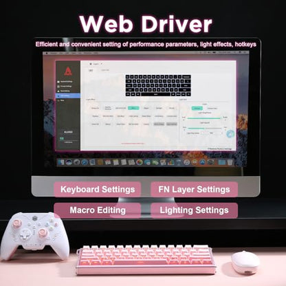 Alux60 Gaming Keyboard Wired, Hall Effect Magnetic Switch Aluminum Mechanical Keyboard, 8K Polling Rate, 0.125ms Ultra-Low Latency, 128K Scan Rate, Side Printed PBT Keycaps, RGB Backlit（Pink） - color: Pink