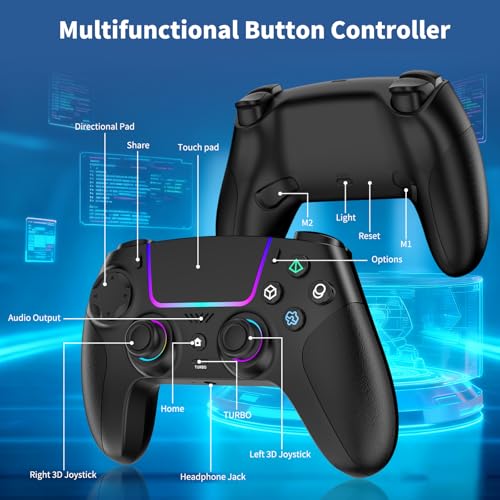 VidPPluing Wireless Controller Compatible with PS5/Android/IOS/MAC/Steam Deck, Gamepad with LED Lighting/Hall Effect Trigger/Turbo/Macro/Dual Vibration/3.5mm Headset Jack/1500 mAh Battery | Gamepad with LED Light/Hall Effect Joysticks/Turbo/Macro/Dual Vib
