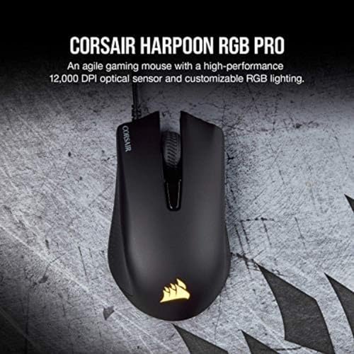 Corsair Harpoon PRO RGB Wired Lightweight FPS/MOBA Gaming Mouse – 12,000 DPI – 6 Programmable Buttons – iCUE Compatible – PC, Mac, PS5, PS4, Xbox – Black