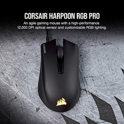 Corsair Harpoon PRO RGB Wired Lightweight FPS/MOBA Gaming Mouse – 12,000 DPI – 6 Programmable Buttons – iCUE Compatible – PC, Mac, PS5, PS4, Xbox – Black
