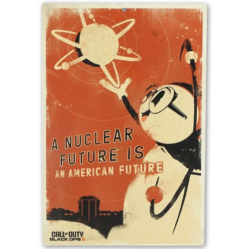 Call of Duty A Nuclear Future is An American Future Metal Wall Decor | Vintage COD Sign for Bedroom or Game Room - color: Brown