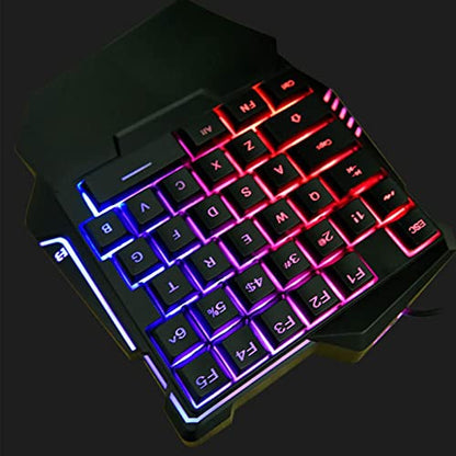 One Handed Gaming Keyboard, 35 Keys RGB Backlit Ergonomic USB Keyboard, Professional Mini Gaming Keyboard with Wrist Rest, Silent Keys for PC and Streamers