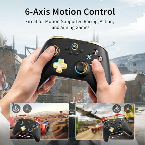 Aolion gaming N10 Wireless Controller Compatible with Switch/PC/iOS/Android, Hall Effect Joysticks, 1000Hz Polling Rate, Bluetooth/2.4G/Wired Gamepad, RGB Light, Back Buttons, Turbo, Motion Control