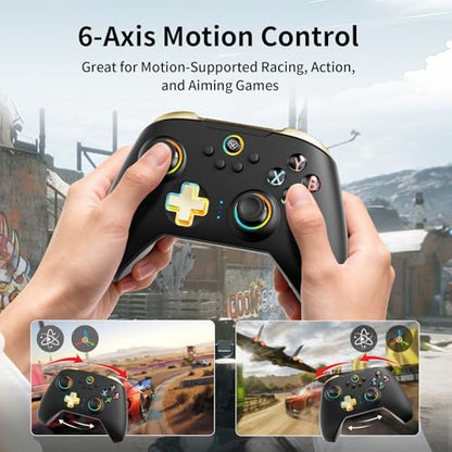 Aolion gaming N10 Wireless Controller Compatible with Switch/PC/iOS/Android, Hall Effect Joysticks, 1000Hz Polling Rate, Bluetooth/2.4G/Wired Gamepad, RGB Light, Back Buttons, Turbo, Motion Control