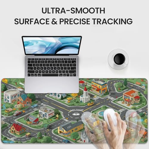 35.4 x 15.7 Inches XXL Large Gaming Mouse Pad, Cartoon City Street Map Design, Non-Slip Base, Waterproof and Scratch-Resistant Surface, Suitable for Home and Casual Gaming Desktop mats - color: Anime Cartoon City Streets