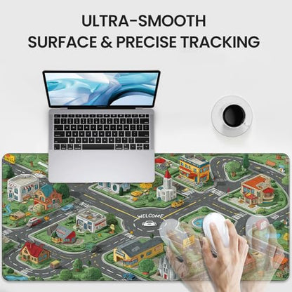 35.4 x 15.7 Inches XXL Large Gaming Mouse Pad, Cartoon City Street Map Design, Non-Slip Base, Waterproof and Scratch-Resistant Surface, Suitable for Home and Casual Gaming Desktop mats - color: Anime Cartoon City Streets