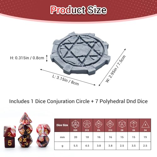 Mystery DND Dice Set, 7pcs Polyhedral Dice Over 100 Dice Styles with Random Dice Conjuration Circle RPG DND Miniature Accessories for Dungeons and Dragons,RPG, MTG,Role Playing Table Game - style: Magic Circle Dice Set