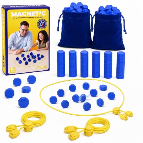 Magnetic Chess Game, 40 Stones, 2 Adjustable Ropes, 2 Storage Bags,Blue | Portable STEM strategy game for 2-4 players. Use it for travel, camping, game nights, or parties with kids and adults. - color: Blue