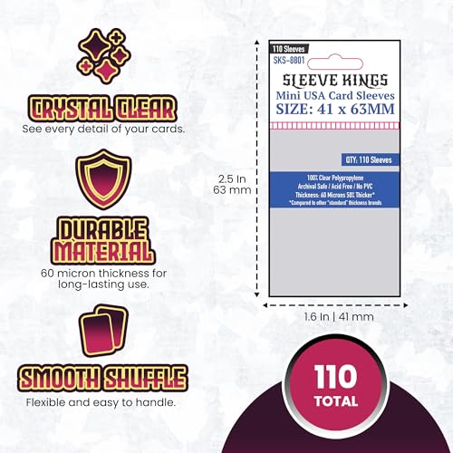 Sleeve Kings Mini USA Card Sleeves 41 x 63 mm – 110 Pack, Extra Clear 60 Micron Polypropylene, Acid-Free, PVC-Free – SKS-8801 - size: 41 x 63 mm, style: Mini USA