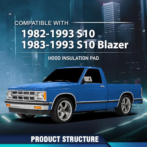 PIT66 Hood Insulation Pad 1/2" with Clips Compatible with Chevy S10 1982-1993, Compatible with Chevy S10 Blazer 1983-1993 - style: 1982-1993 Chevy S10