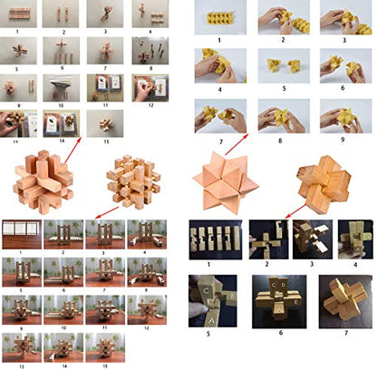 18 Pack Large Wooden Brain Teaser Puzzles Wooden Burr Puzzles Brain Teaser Puzzle with Gift Packing Box Magic Puzzle Games Toys Stocking Stuffers Party Favors for Kids and Adults (Natural Wood) - style: Natural Wood