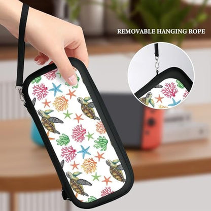 PPIKTC Protective Carrying Case for Switch, Travel Game Console Holder Bag with 15 Game Cartridges, Ocean Animal Sea Turtle Floral - color: Design (333)
