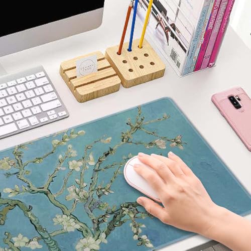 Gaming Mouse Pad, Large Mouse Pads for Desk, Non-Slip Rubber Base Mousepad, Keyboard Mouse Mat Desk Pad with Stitched Edges, 31.5x11.8 inch Vincent Van Gogh Almond Blossom - color: Vincent Van Gogh Almond Blossom