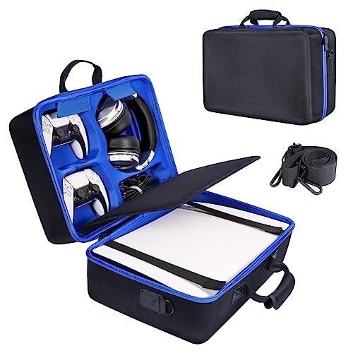ZORETCO Hard Shell Carrying Case for Playstation 5 Console | Travel Case for PS5, Wireless Dual Sense Controllers Storage Bag Compatible with Base, Games and Accessories (Black Blue) - color: Black Blue, size: ps5
