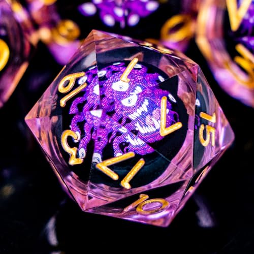 DND Monster Dice Set Liquid Core Sharp Edge Dice for Dungeons Dragons RPG Role Playing Game, Polyhedral D and D Dice with Gift Box D6 D8 D10 D12 D20 (Purple Golden) - color: Purple Gold