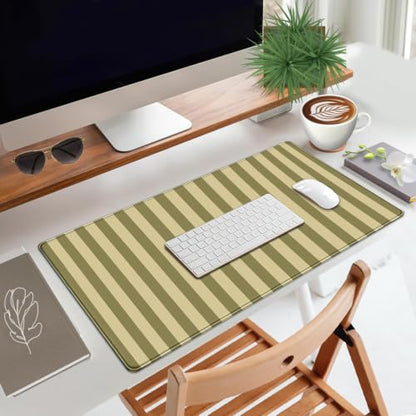 Olive Yellow Striped Desk Mat Cute Pastel XXL Large Gaming Mouse Pad Desk Pad Kawaii Cozy Aesthetic Keyboard Laptop Computer Mat 31.5 x 15.7 Inch - color: A7- Olive Yellow