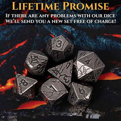 Metal Dice for DND - Ancient Cracked Pharaoh Ruins – Iron | Beautiful 7pc Polyhedral Dice Set, Smooth Rolling, Role Playing Games (RPG), Compatible with D&D, for Dungeons and Dragons - color: Ancient Iron