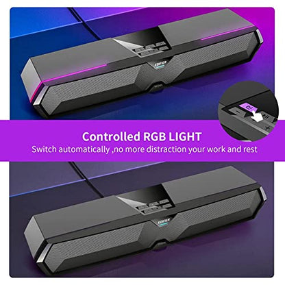 Edifier MG300 Computer Sound Bar: Loud Speakers with Deep Bass - Switch RGB Built-in Microphone for Gaming Speakers Wireless Bluetooth 5.3 & USB Adapter PC Sound Bar for Desktop