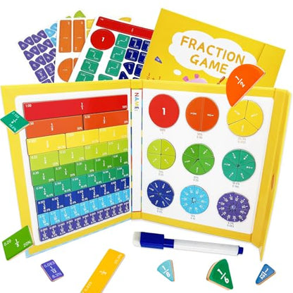 Magnetic Fraction Educational Puzzle for Kids, New Magnetic Fraction Tiles & Fraction Circles, Math Manipulatives Enhance Early Primary School Students Mathematical Skills(Hippo Style) - color: Yellow
