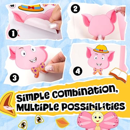 Sinceroduct 100PCS Make Your Own Stickers for Kids, Make-a-Face Stickers, 20 Animals Sticker Face for Toddlers Crafts Party Favors, Gift of Festival Birthday Classroom Reward, Valentine's Day Activity - style: Animal Style-3