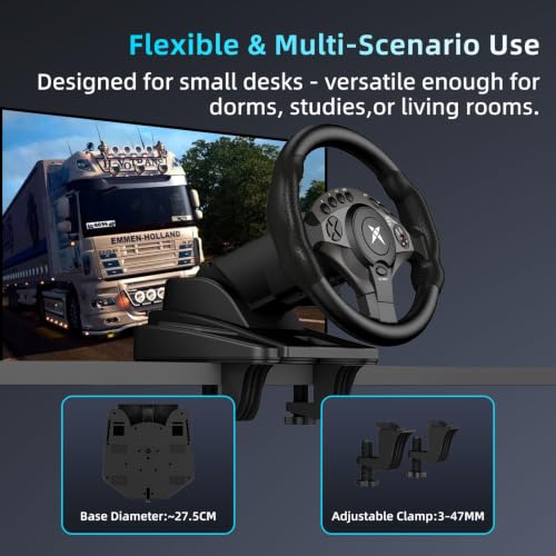 DOYO F9 Pro 900° Gaming Steering Wheel with H-Shifter & Linear Pedals, Hall Effect Precise Linear Steering, Dual Mode Switch, Adjustable Tilt Height Sim Racing Wheel for PC PS3 Truck Drift Games - color: Black-270/450/900° Sequential Shifter