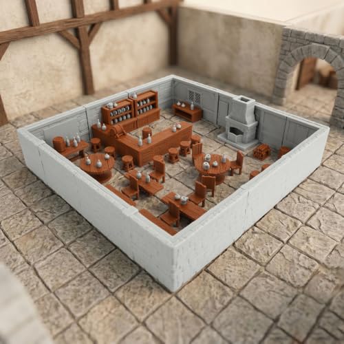 RPG Terrain Building Fantasy Tabletop Game Scenery Medieval Tavern AF1192A | Unpainted 25mm 1:64 Scale Dungeon Walls TTRPG Buildings Accessory, Fantasy Role Playing Game Terrain for Adults Bundle - color: Af1192a Medieval Tavern