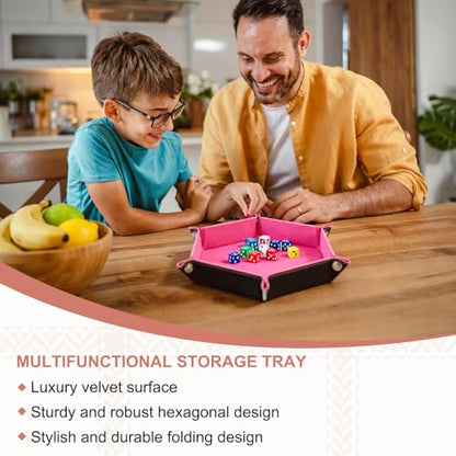 Dice Tray 10" PU Leather Velvet Folding Hexagon Dice Rolling Tray Holder Storage Box Perfect for RPG DND Table Games & Entryway & Nightstand Organizer (Pink Red, 1pcs) - color: Pink Red
