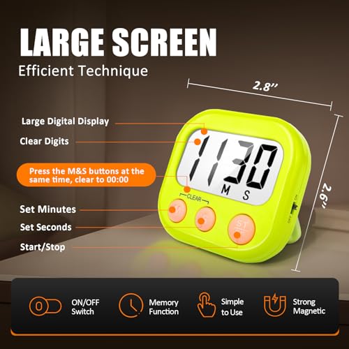 2 Pack Kitchen Timers Loud Ring Digital Timers for Cooking Magnetic Green - color: Green