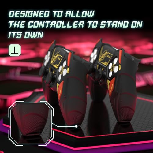 PlayVital Silicone Skin Set for PS5 Controller - Mecha Rhino Design, Anti-Slip Grip Cover Protector Compatible with Charging Dock, with Thumb Grips & Touchpad Sticker - Black & Caution Red - color: Black & Caution Red