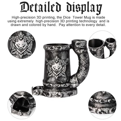 Dice Tower Mug, Dice Rolling Tower, Comes with 7 PCS Dice Set, Suitable for DND Dungeons and Dragons, Tabletop Games, Available As Drink Holder, D&D Gifts, DND Accessories (Black) - color: Black