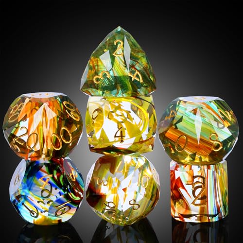 DNDND 7-Piece Glass Dice Set- Multifaceted Colorful DND Dice, Tabletop Gaming, Collectors | Premium Gift Box & Durable Design (Colorful) - color: Colorful