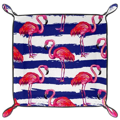 Pink Flamingo Birds Dice Tray PU Leather Dice Trays Folding Dice Holder Tray for Dice Games Like RPG, DND and Other Table Games