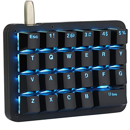 Koolertron One Handed Macro Mechanical Keyboard, Blue LED Backlit Portable Mini One-Handed Mechanical Gaming Keypad 23 Fully Programmable Keys Red Switches (Blue Backlit/Red switches) - style: 23 Keys/Blue Backlit/Red switches