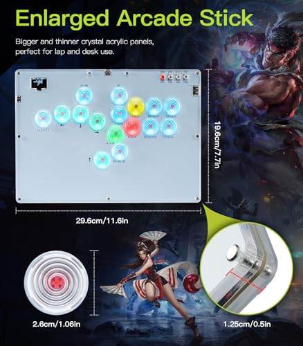 TiMOVO Arcade Stick Leverless 16 Key All-Button Controller | Turbo Function, Custom RGB, for Switch/PC/PS4/PS3/Steam Deck, Hot Swap, SOCD - color: White