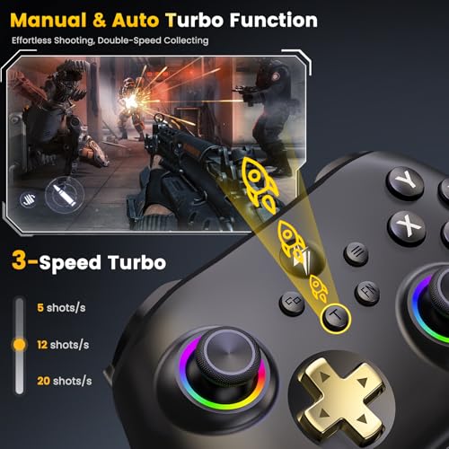 Wireless PC Controller with Charging Dock - Dual Hall Effect for Zero Drift, 1000Hz Low Latency, Ergonomic RGB Design for Windows PC/Steam/Switch/Android/iOS - color: Black and Yellow-with Charger