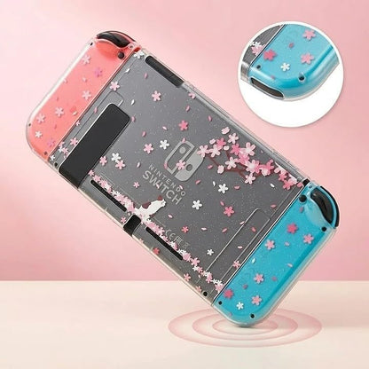 ECHZOVE Cute Glitter Switch Case with Cherry Blossom Flowers – Clear Dockable Protective Cover with Screen Protector & Thumb Grips, Aesthetic Pink Gaming Accessories Gift for Girls - color: Flower