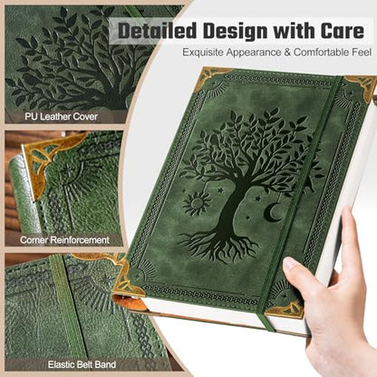 Ovesmusl PU Leather A5 Binder 6 Ring Refillable Journal 100 GSM 240 Pages Refill Paper Include A5 Planner Binder Loose Leaf Binder Notebook 5.7”x8.3”, Green Tree - color: Green Tree