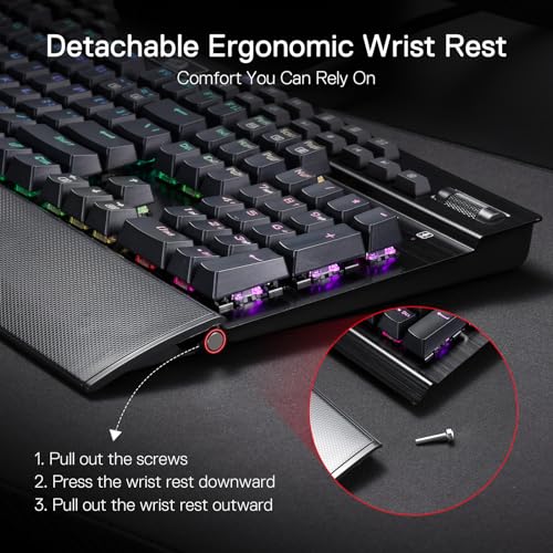 Redragon K550 RGB Gaming Keyboard, 104 Keys + 12 Macro G Keys Wired Mechanical Keyboard w/Aluminum Top Plate, Custom Clicky Purple Switch, Extra USB Port & Wrist Rest - color: Black