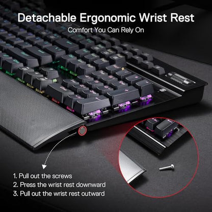 Redragon K550 RGB Gaming Keyboard, 104 Keys + 12 Macro G Keys Wired Mechanical Keyboard w/Aluminum Top Plate, Custom Clicky Purple Switch, Extra USB Port & Wrist Rest - color: Black