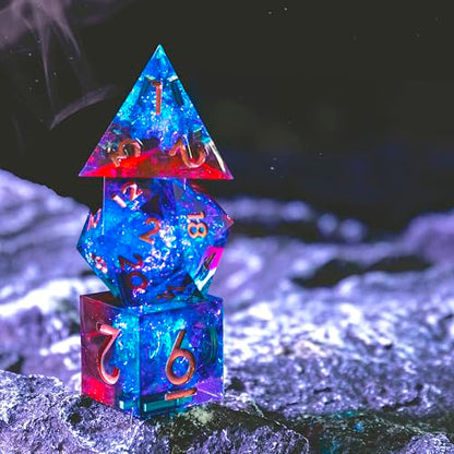 Sharp Edge DND Dice Set Handmade 7 Accessories Dice for Dungeons and Dragons TTRPG Games, Multi-Sided RPG Polyhedral Resin Sharp Edge Dice Roleplaying Games - color: Blue Red