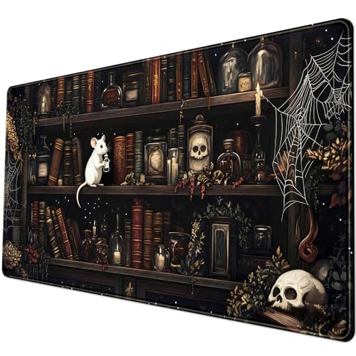 Dark Witchy Desk Mat Gaming Desk Pad Large Mouse Pad, Magician'S Fantasy Bookcase Gothic Mouse Mat XXL Laptop Keyboard Pad, Laptop Keyboard and Mouse Mat Desktop Protector Mat 31.5 X 15.7 in - color: D-black Gothic Bookshelf